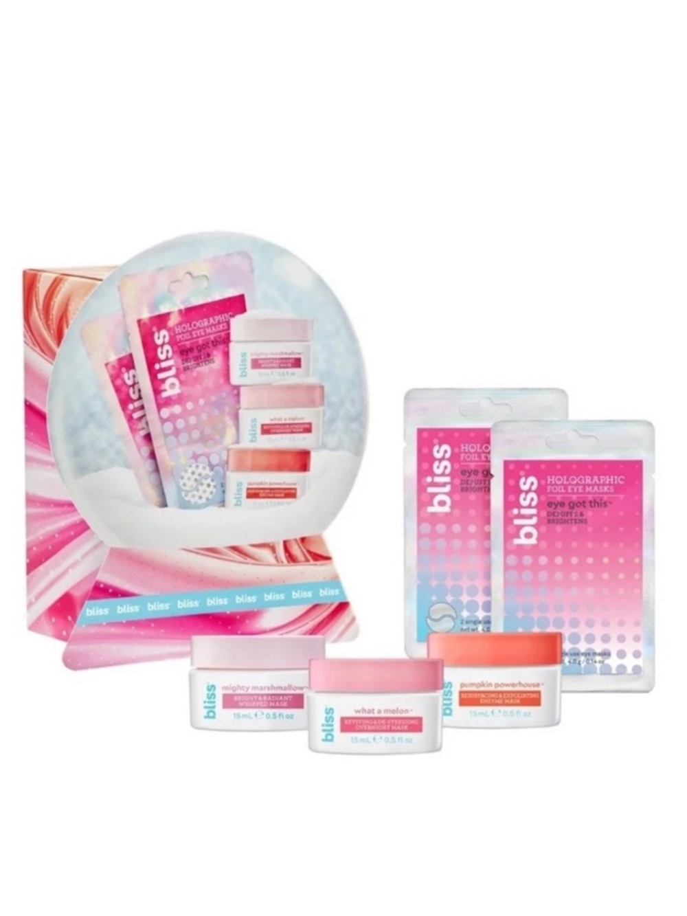 Bliss Snow Globe Face Mask Gift Set NWT 5pc Holiday Skincare Kit Marshmallow